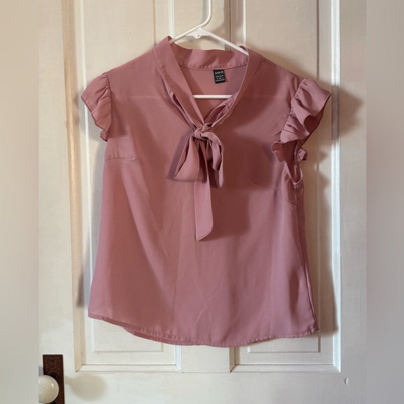 SHEIN Tops - SHEIN Dusty Pink Tie-Front Blouse